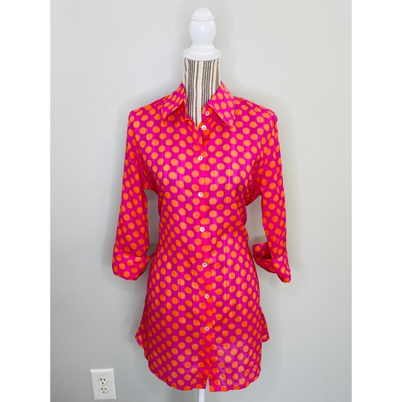 Farinaz Taghavi Polka Dot Tie Front Button Down Tunic Women 12 Maximalist Resort - Picture 2 of 11